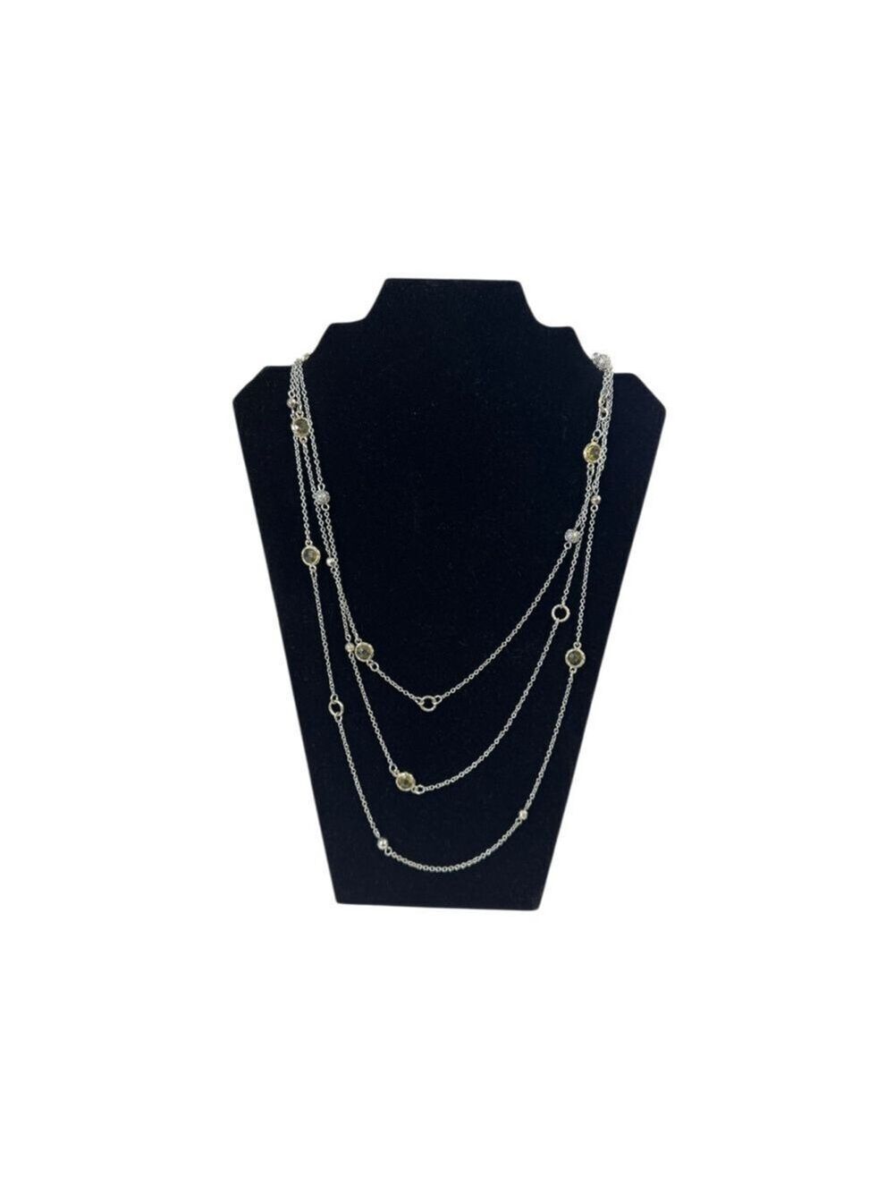 Women's LOFT Silver Tone Layered Necklace with Yellow Gemstones, One Size